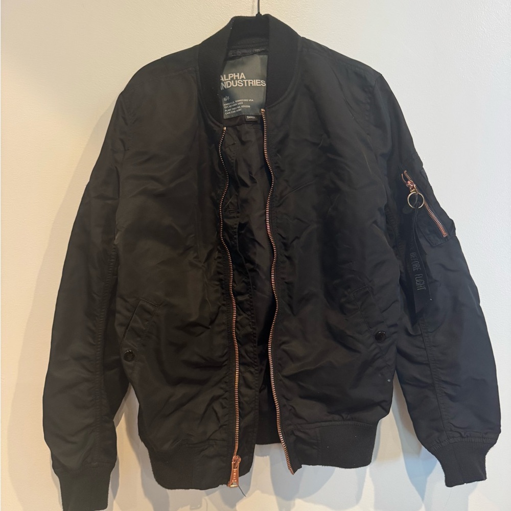 Alpha Industries Black Bomber Jacket with Copper Accents